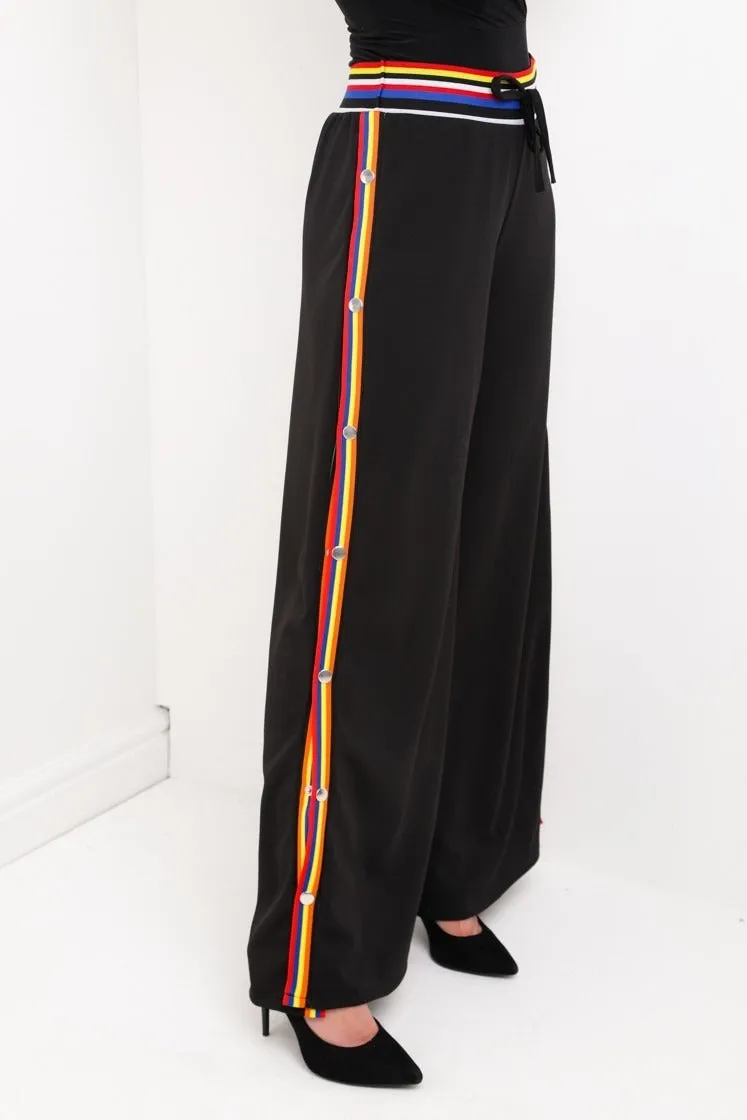 Multi Stripe Trim Popper Button Trousers
