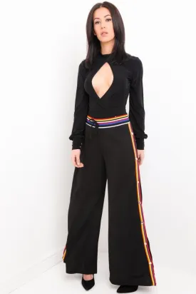 Multi Stripe Trim Popper Button Trousers