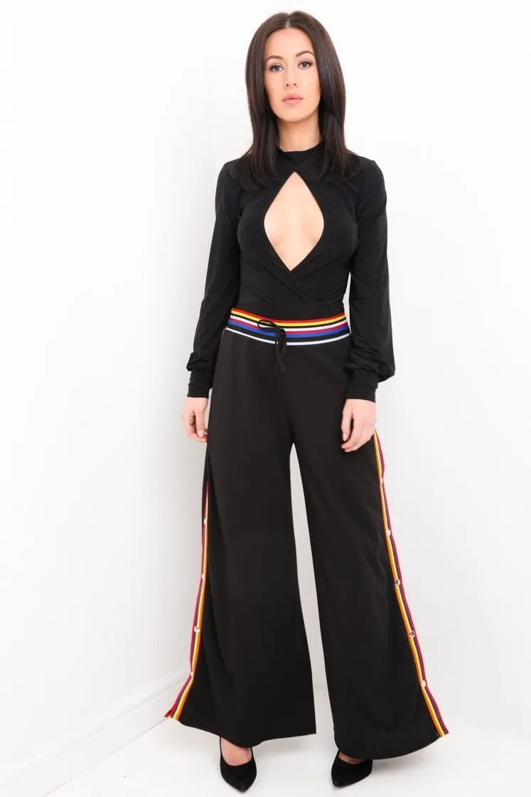 Multi Stripe Trim Popper Button Trousers