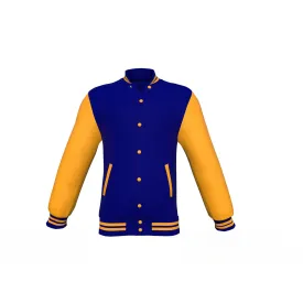Navy Varsity Letterman Jacket with Gold Sleeves