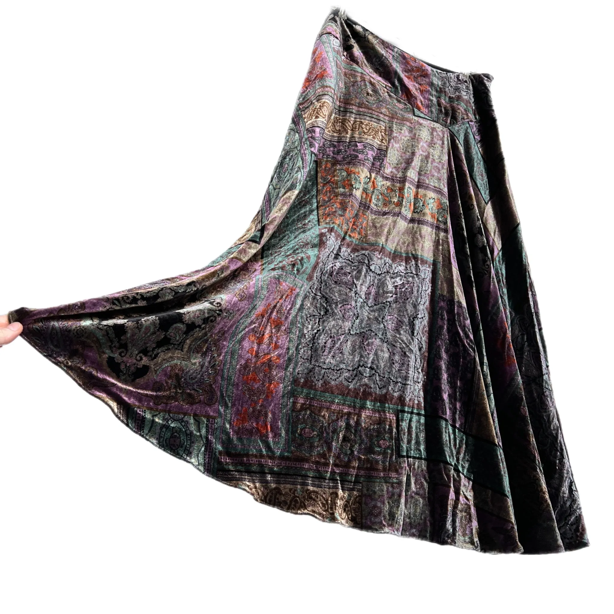 Paisley velvet maxi skirt