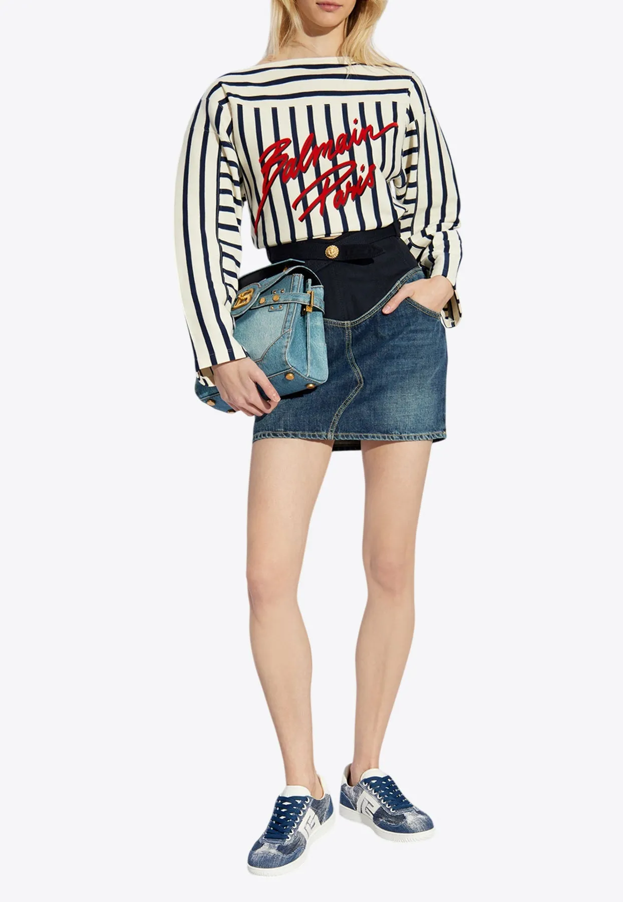 Paneled Mini Denim Skirt
