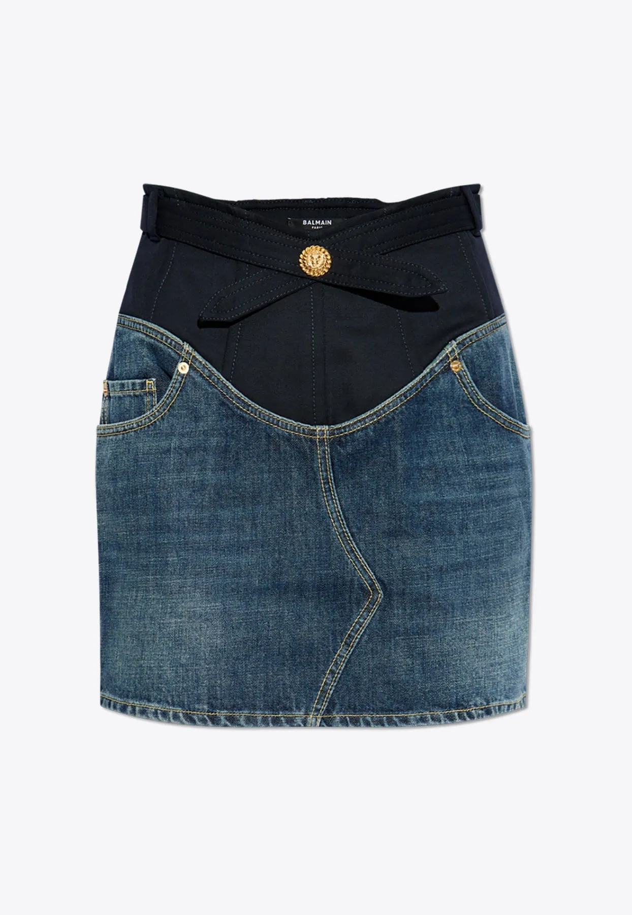 Paneled Mini Denim Skirt