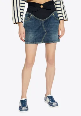 Paneled Mini Denim Skirt