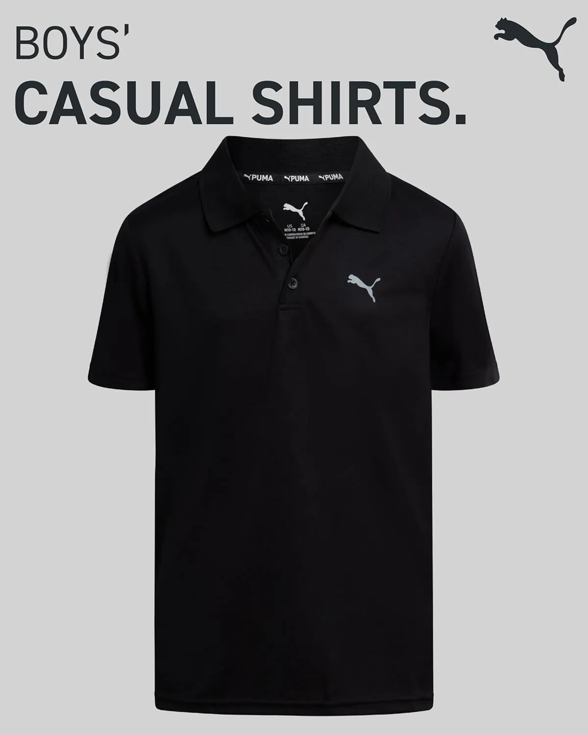 PUMA Boys Polo Shirt - Dry Fit Performance Button Closure Collared Short Sleeve Golf Polo Shirts for Boys (Sizes: 8-20)