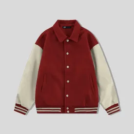 Red Byron Collar All Wool Varsity Jacket Cream Sleeves - Jack N Hoods