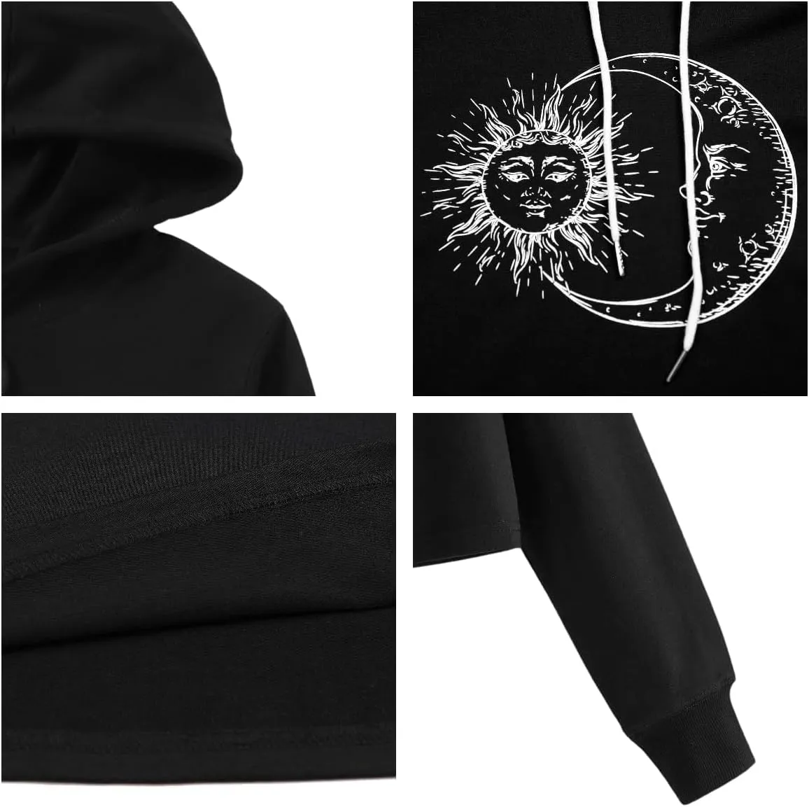 Remidoo Women's Casual Sun and Moon Print Hoodie Long Sleeve Crop Top Sweatshirt