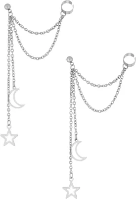 Sacina Goth Punk Silver-tone-Tone Moon and Star Earrings, Ear Cuff Gothic Punk Earrings, Emo Christmas Jewelry Gifts for Women