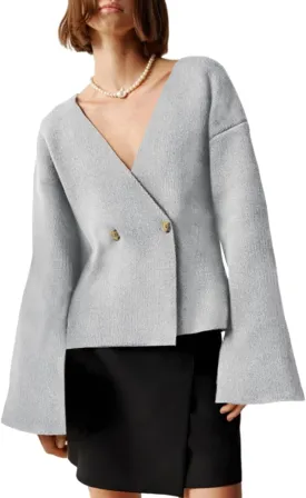 Saodimallsu Womens V Neck Cardigans Long Bell Sleeve Button Down Open Front Loose Knit Fall Sweater Blazer