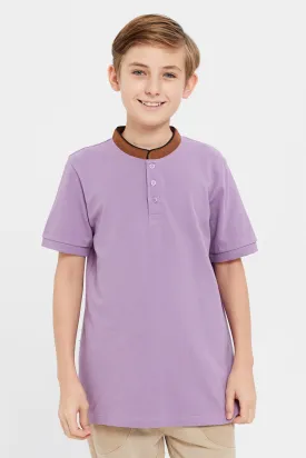 Senior Boys Lilac Mandarin Collar Polo Shirt
