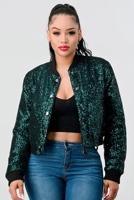 SEQUINS BUTTONS CROPPED BOMBER JACKETS