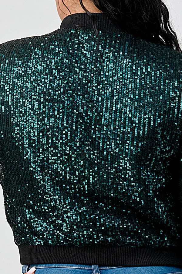 SEQUINS BUTTONS CROPPED BOMBER JACKETS