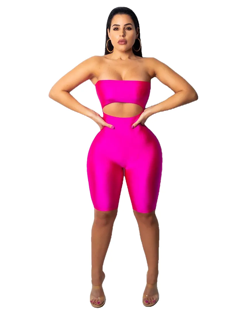 Sexy Women's Strapless Cutout Bodycon Playsuit For Party Club