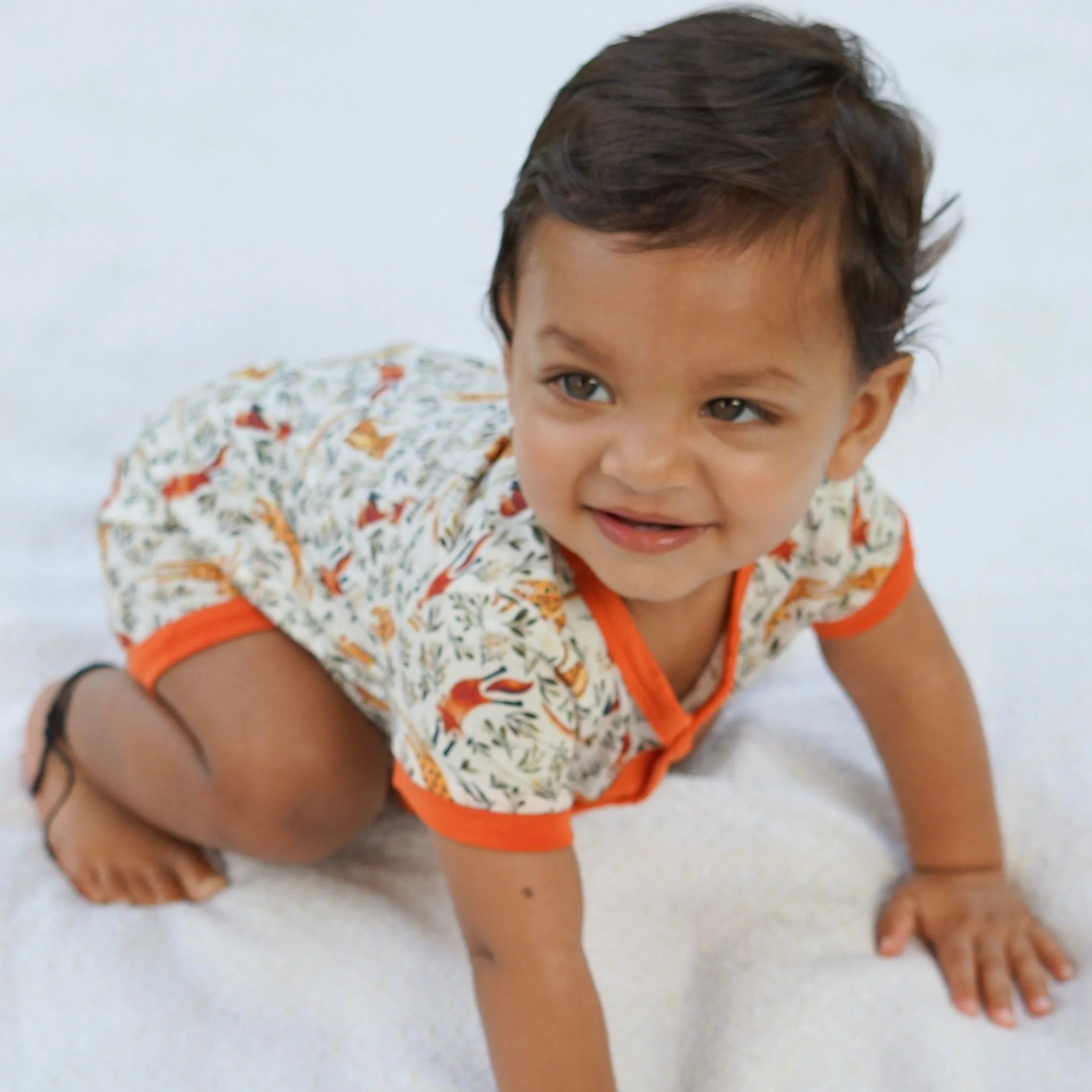 Short Sleeve Bamboo Romper - Foxes & Leopards