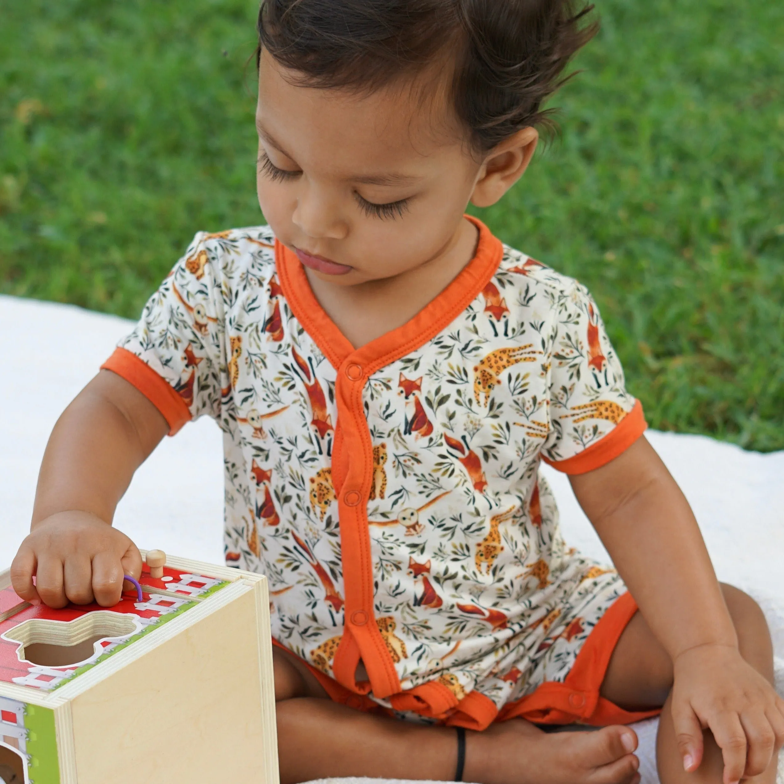 Short Sleeve Bamboo Romper - Foxes & Leopards