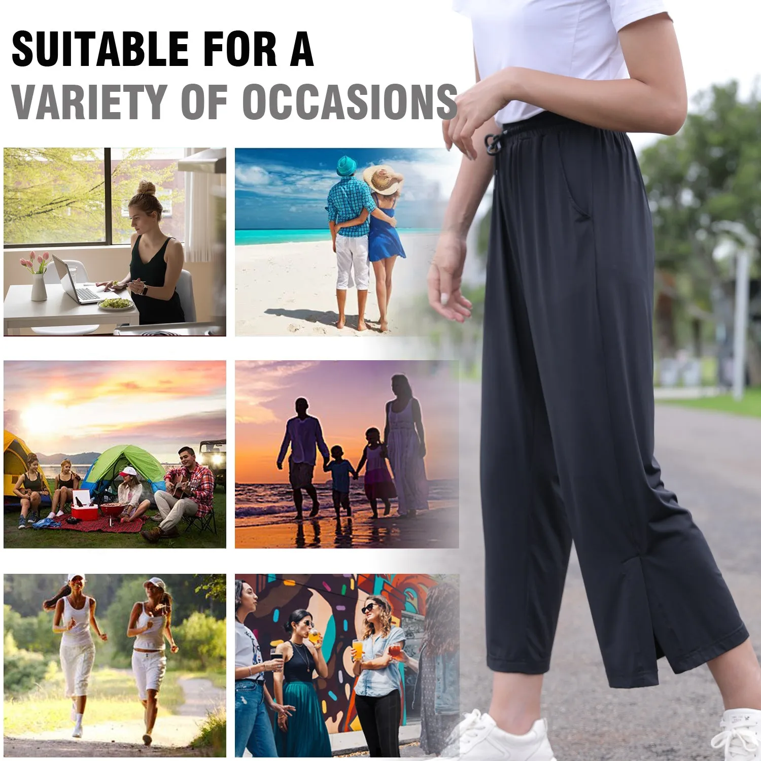 Sidiou Group Anniou Summer Upf50  Anti-Ultraviolet Wide-Leg Cropped Ladies Quick Drying Pants