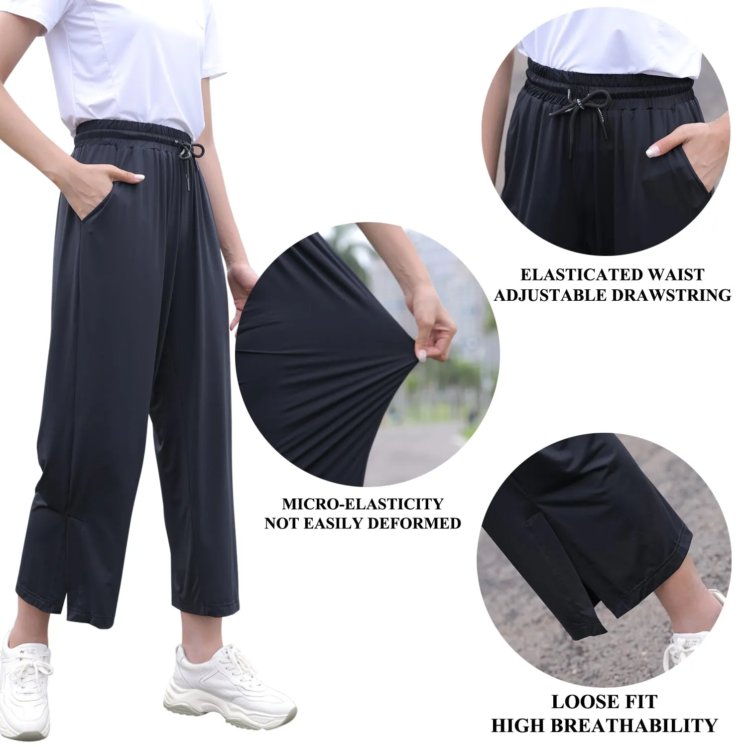 Sidiou Group Anniou Summer Upf50  Anti-Ultraviolet Wide-Leg Cropped Ladies Quick Drying Pants