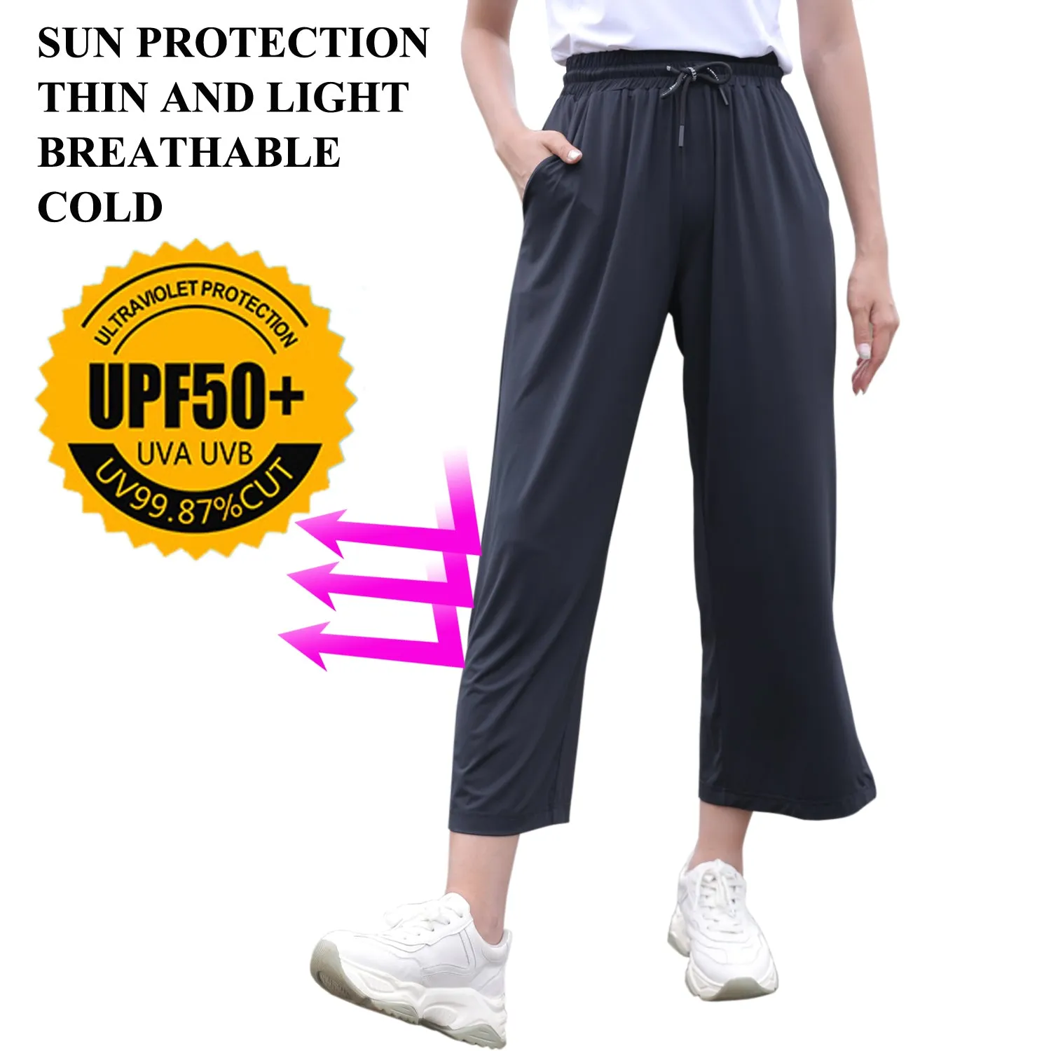 Sidiou Group Anniou Summer Upf50  Anti-Ultraviolet Wide-Leg Cropped Ladies Quick Drying Pants