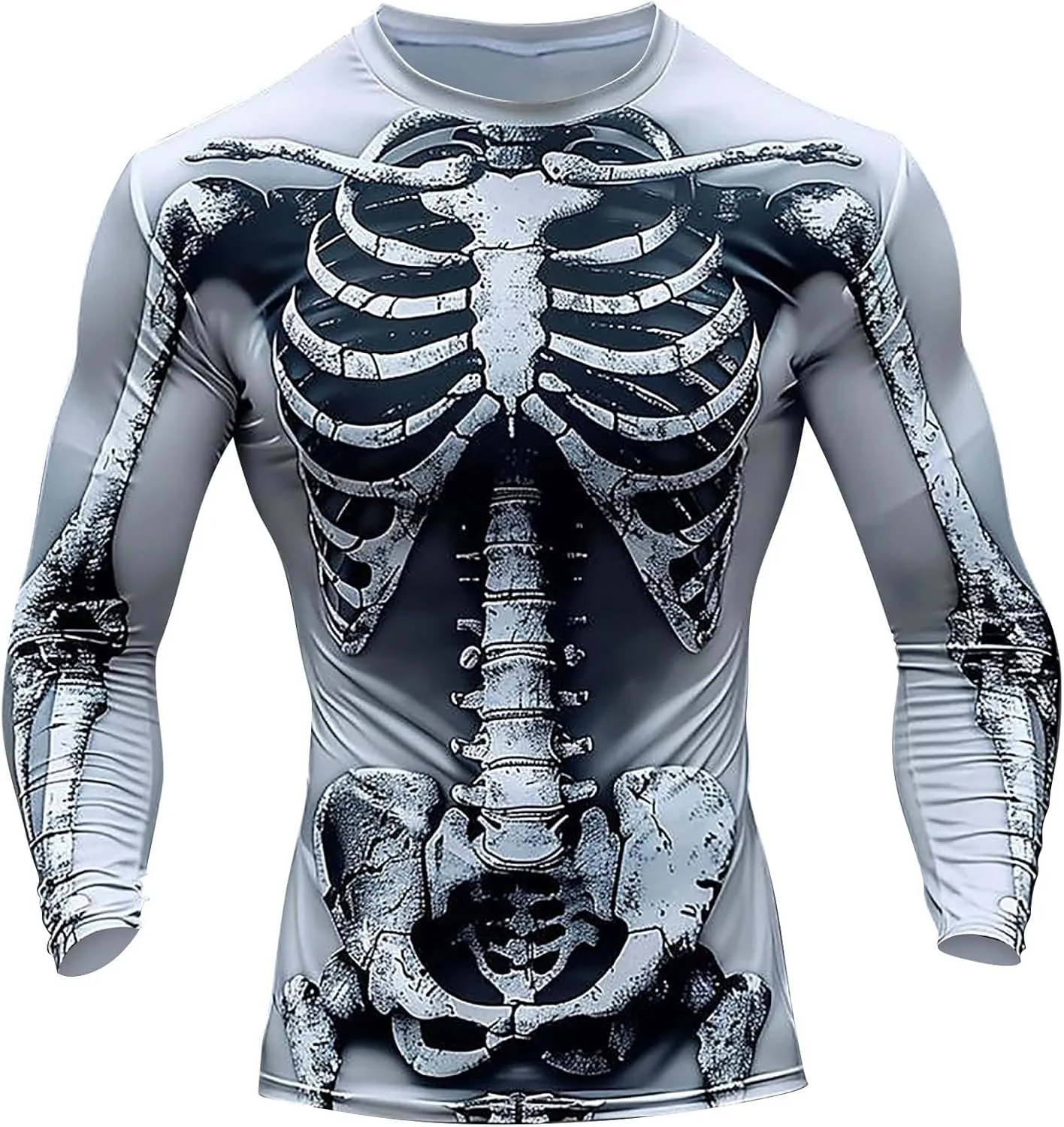 Skeleton Shirt Men 3D Printed Long Sleeve Compression Shirt Funny Graphic Tees Costumes Funky T-Shirts Streetwear