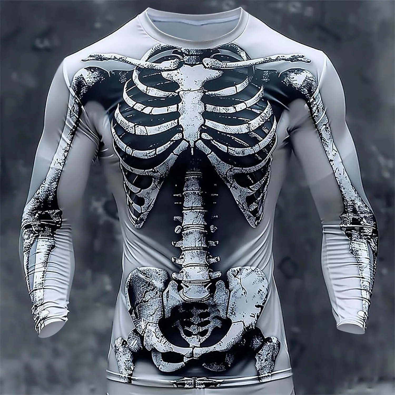 Skeleton Shirt Men 3D Printed Long Sleeve Compression Shirt Funny Graphic Tees Costumes Funky T-Shirts Streetwear