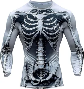 Skeleton Shirt Men 3D Printed Long Sleeve Compression Shirt Funny Graphic Tees Costumes Funky T-Shirts Streetwear