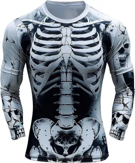 Skeleton Shirt Men 3D Printed Long Sleeve Compression Shirt Funny Graphic Tees Costumes Funky T-Shirts Streetwear