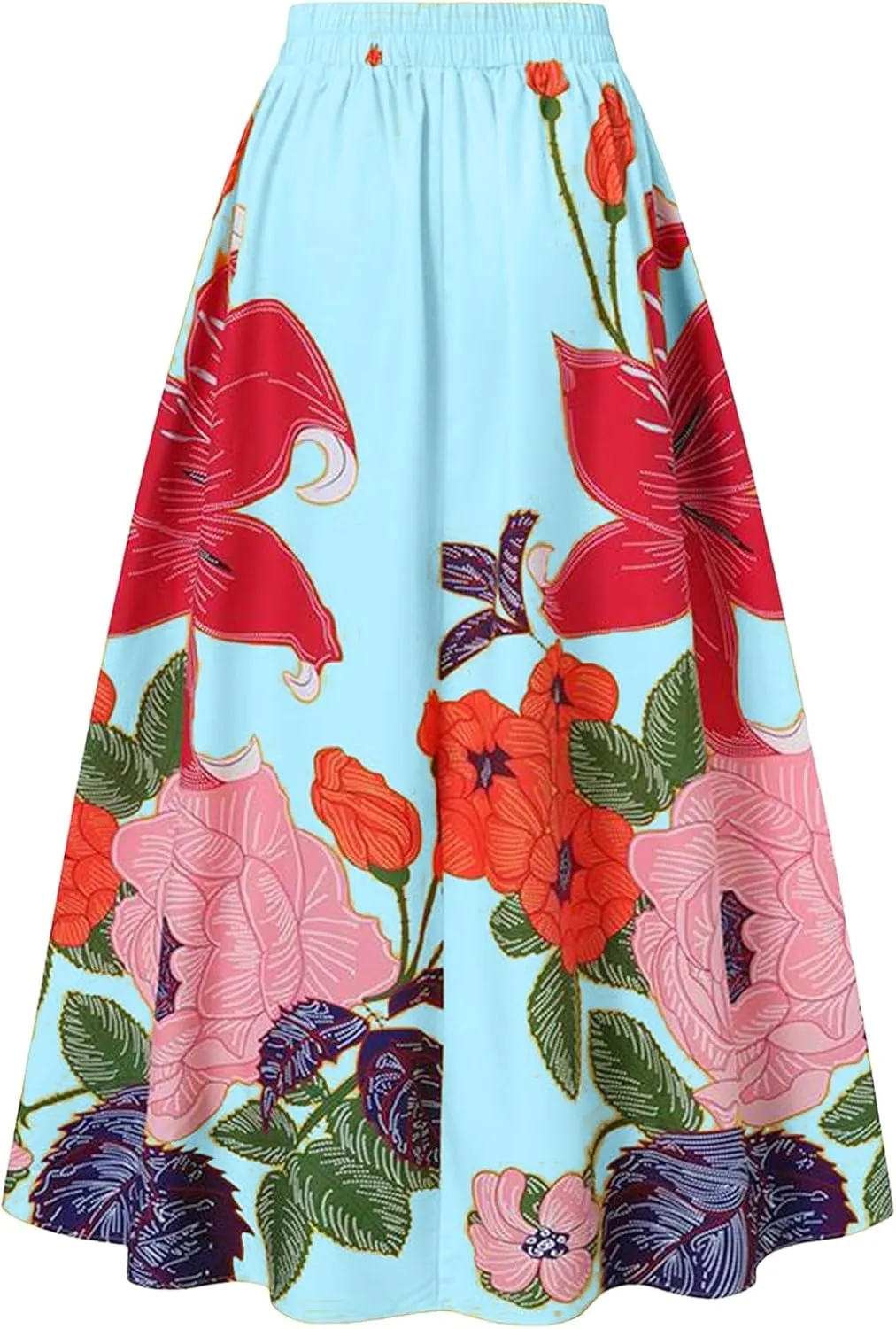 Skirts for Women Floral Print High Waist Maxi Skirt Casual Loose Flowy Boho Party Long Women's Skirts with Pocket