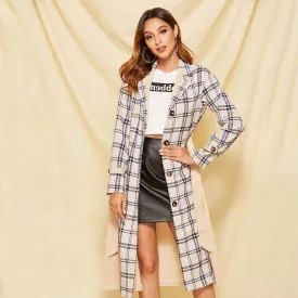 Slim Plaid Patchwork Trench Coat