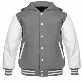Spine Spark Grey Hooded Wool Varsity White Leather Leather Sleeves