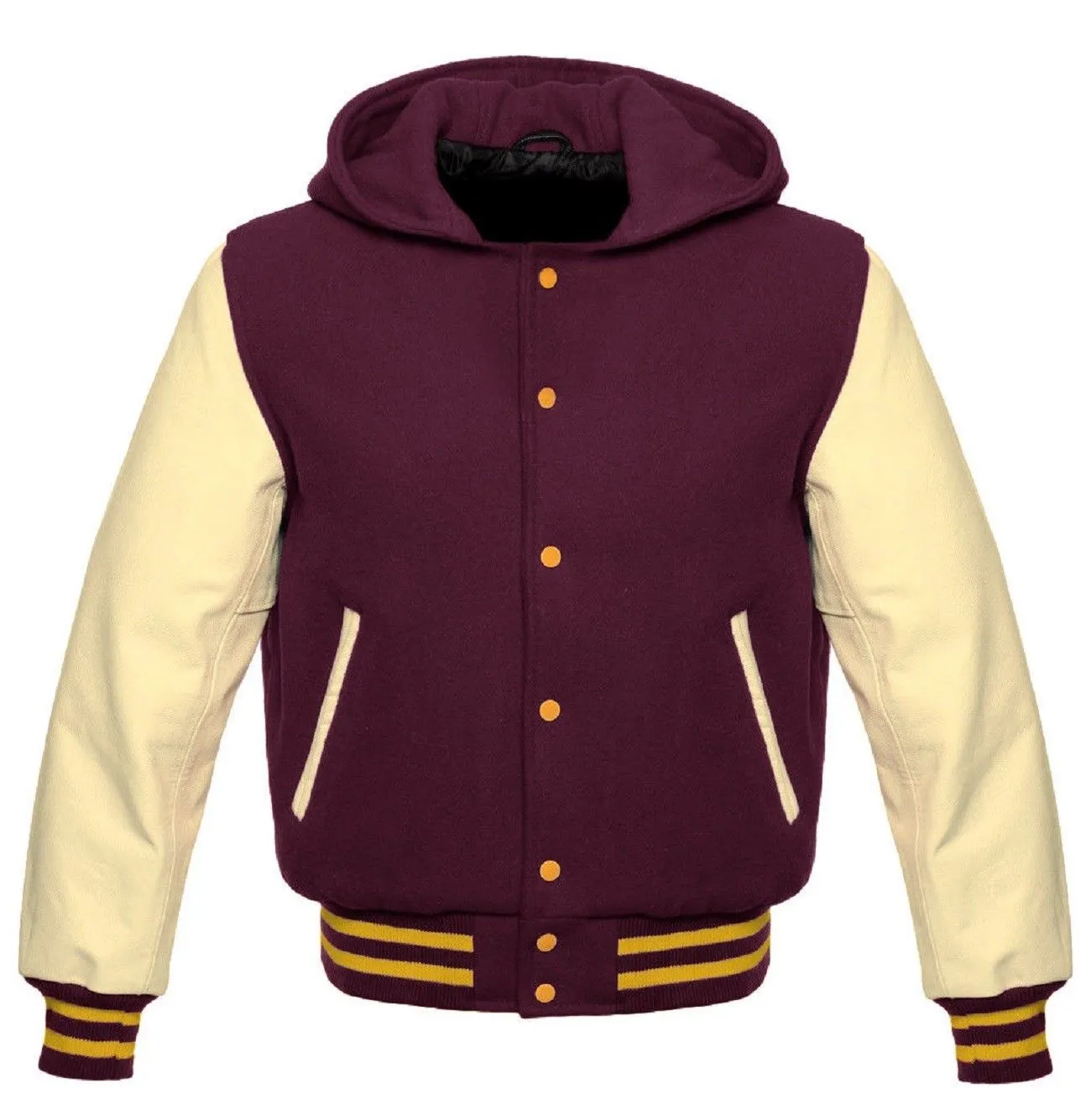 Spine Spark Maroon Hooded Wool Varsity Cream Leather Sleeves