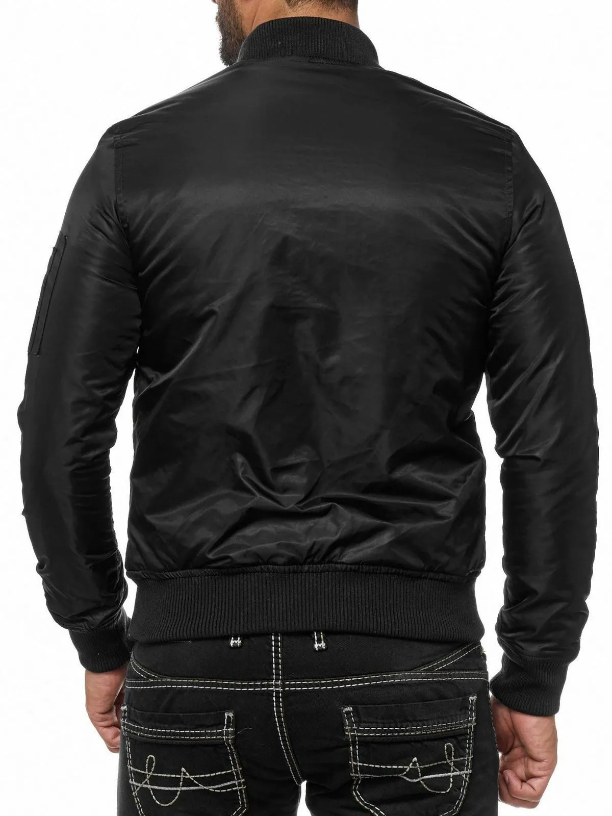 Spine Spark Men Bomber Black Satin MA-1 Flight Jacket