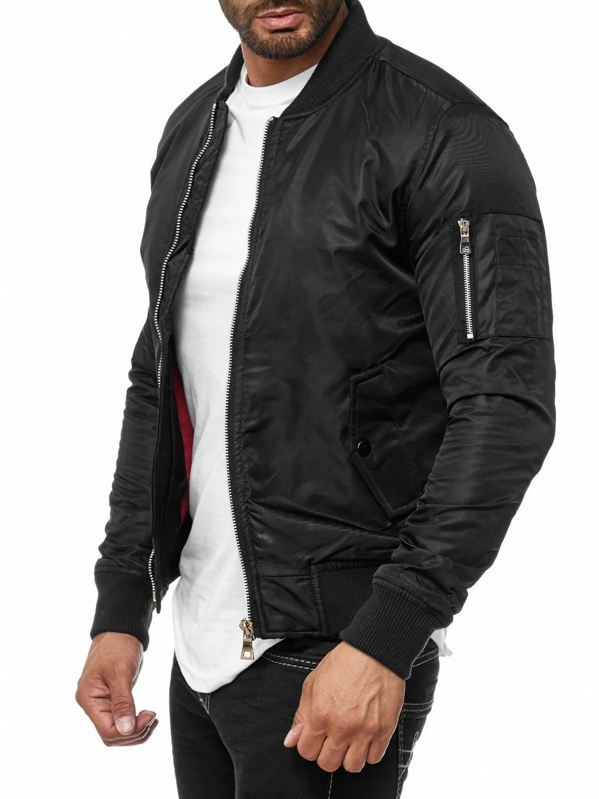 Spine Spark Men Bomber Black Satin MA-1 Flight Jacket