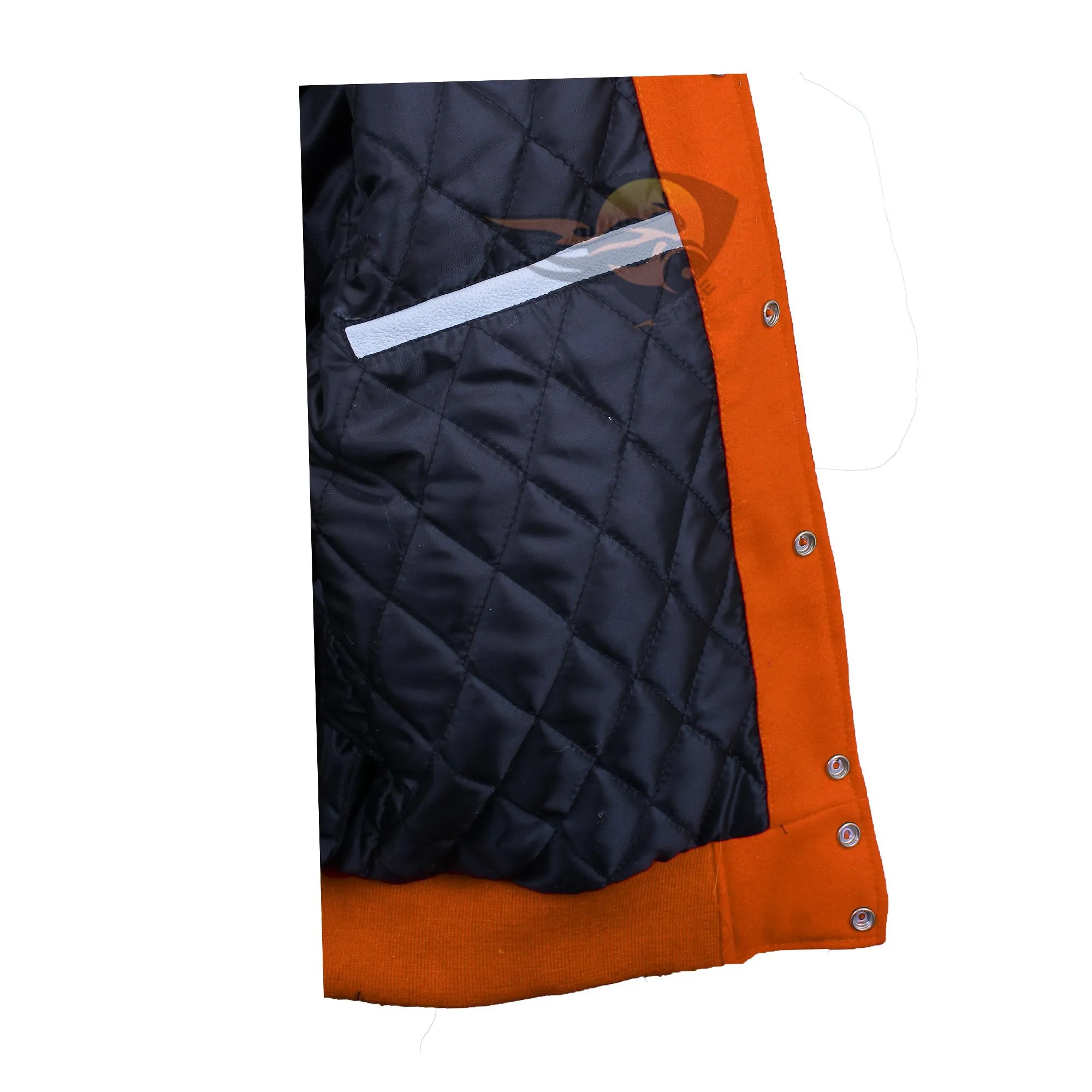 Spine Spark Orange Wool Varsity Jacket White Leather Stripes