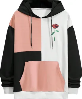 WDIRARA Men's Color Block Graphic Hoodies Long Sleeve Hooded Sweatshirt Tops