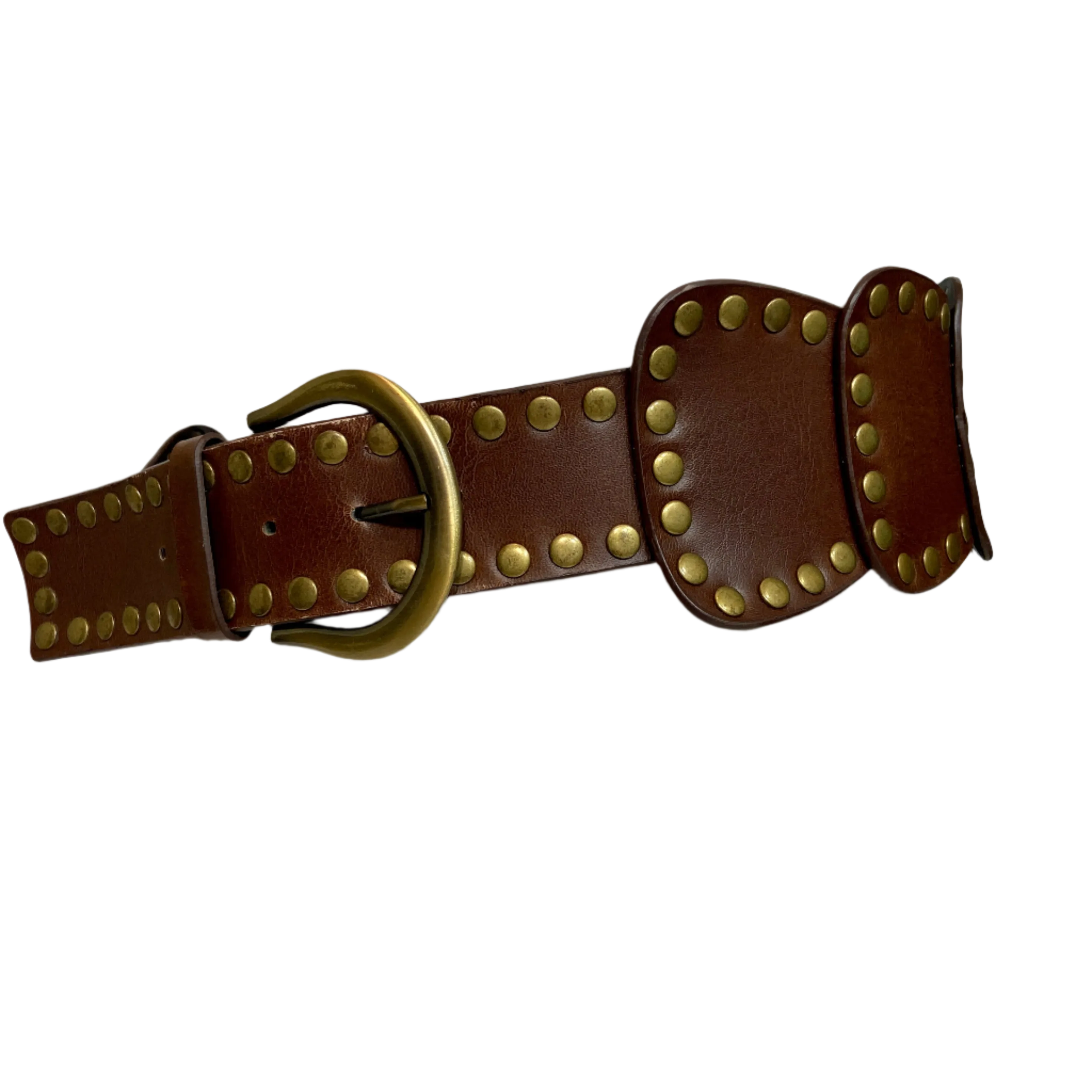 Wide High Waist Full Grain Leather Studed Link Belt