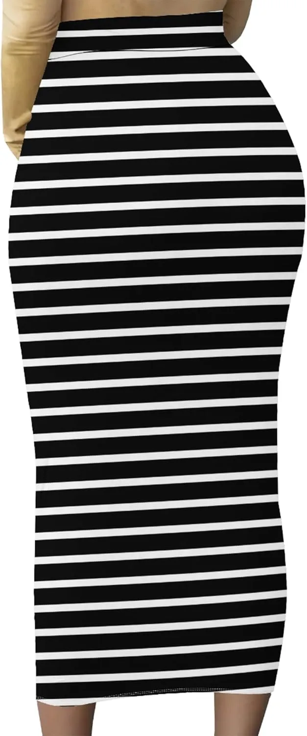 Women Bodycon Vintage Print Midi Skirt High Waist Sexy Pencil Skirt