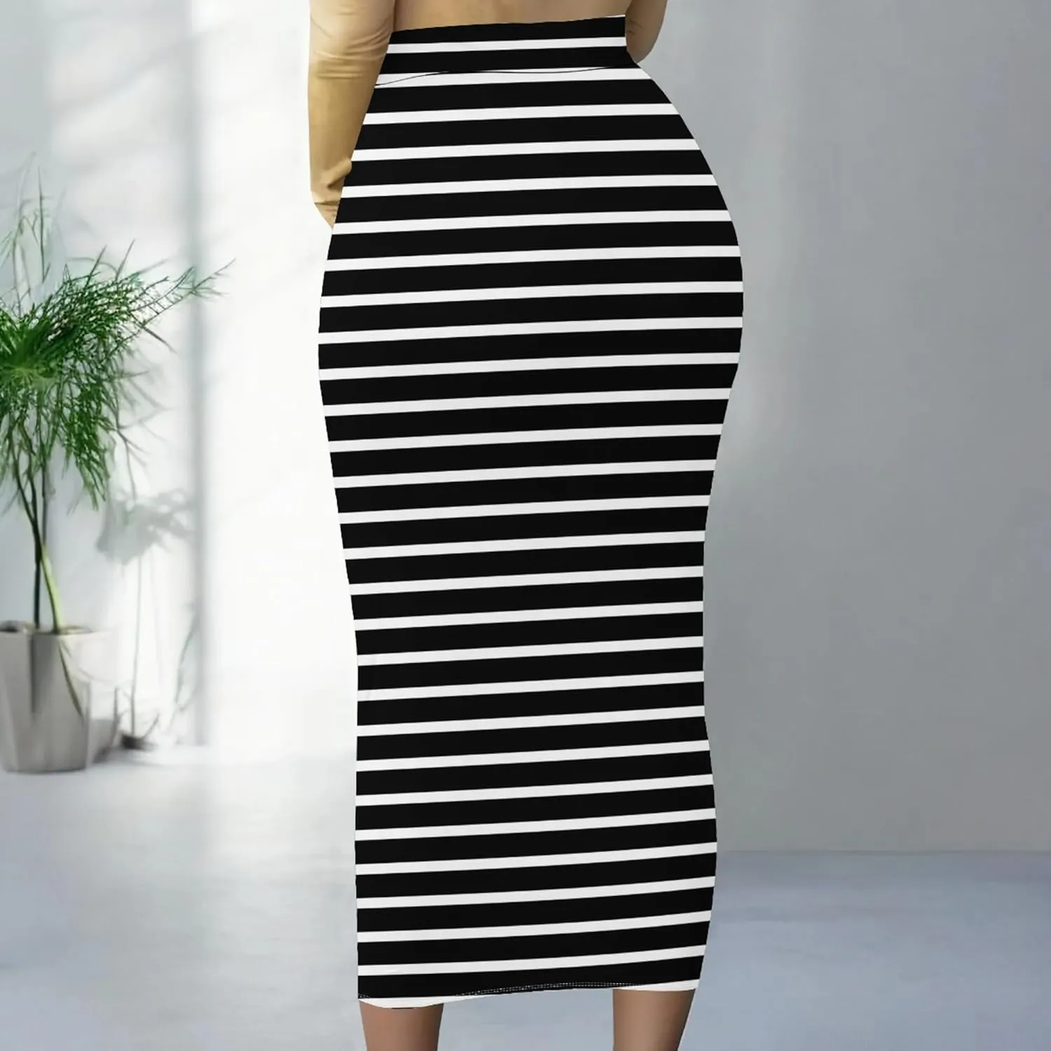 Women Bodycon Vintage Print Midi Skirt High Waist Sexy Pencil Skirt