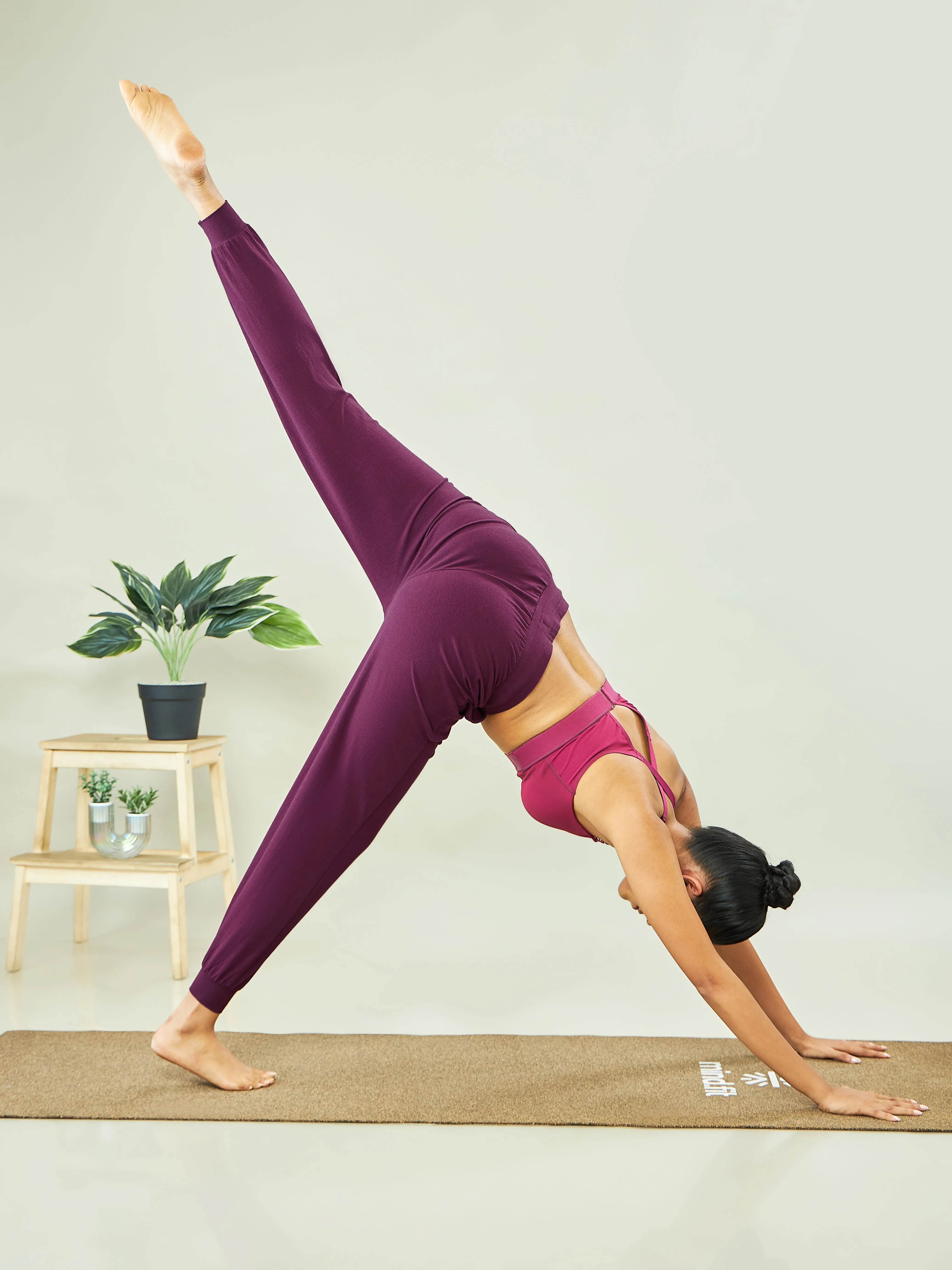Women Wine Solid Active Joggers with Pockets