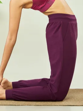 Women Wine Solid Active Joggers with Pockets