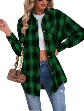 Womens Button Down Flannel Shirts Long Sleeve Plaid Shackets Business Casual Blouse Top
