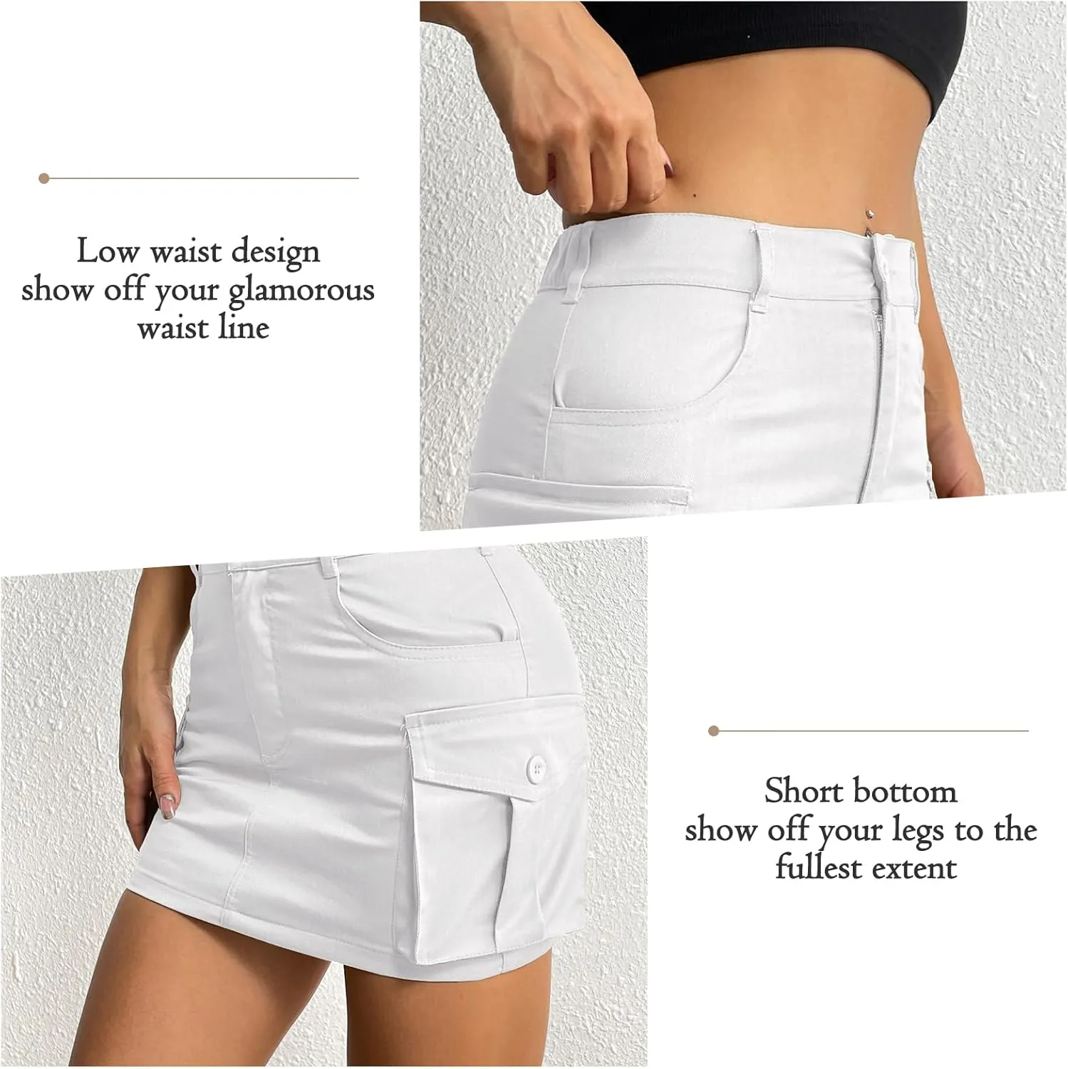 Womens Mini Cargo Skirts Y2k Denim Skirt with Pockets Low Waist Button Jean Skirts for Women