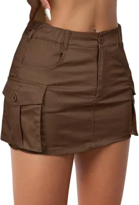 Womens Mini Cargo Skirts Y2k Denim Skirt with Pockets Low Waist Button Jean Skirts for Women