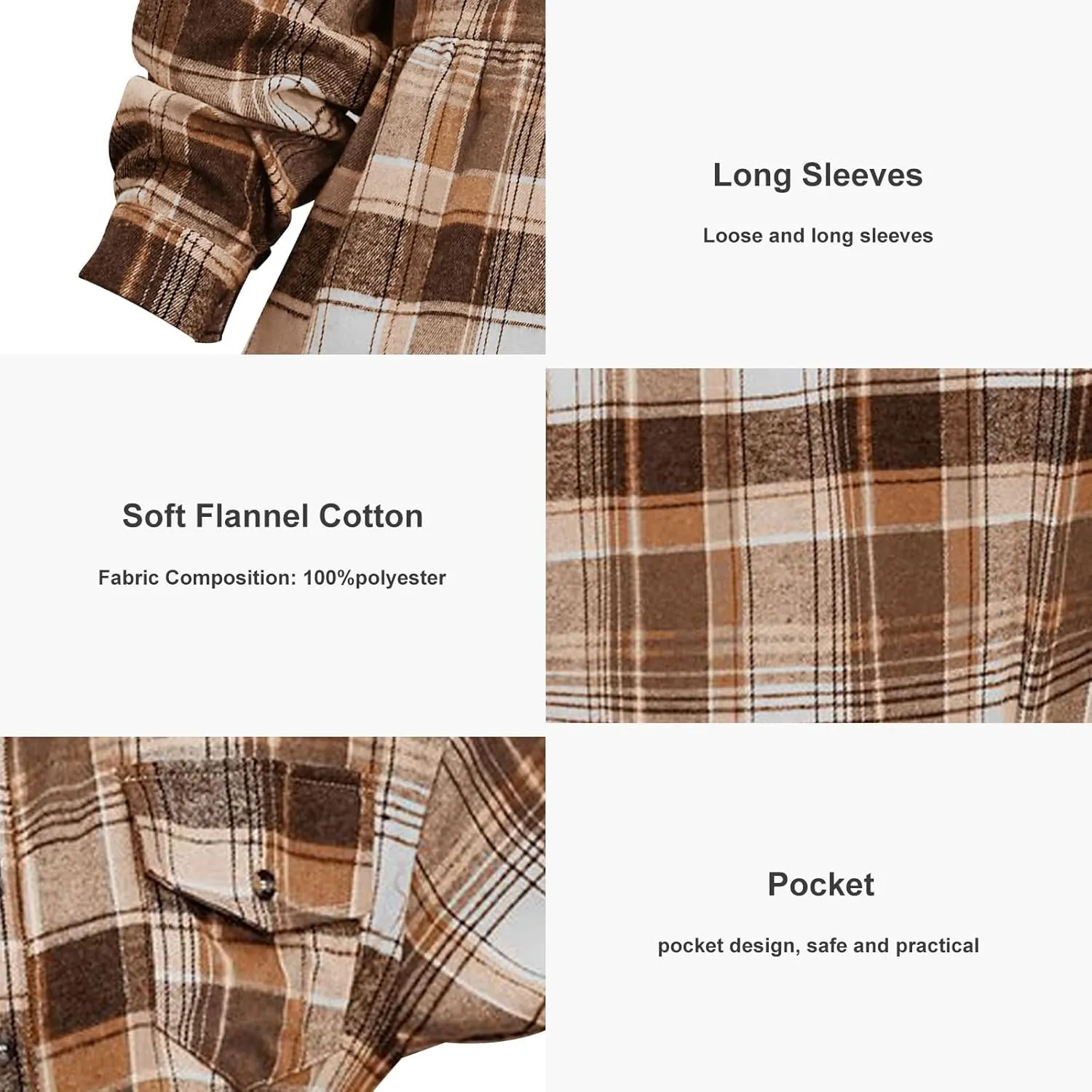 Women's Plaid Shirts Long Sleeves Button Down Peplum Babydoll Jacket Oversized Flannel Shirts Casual Pocket Blouses Tops
