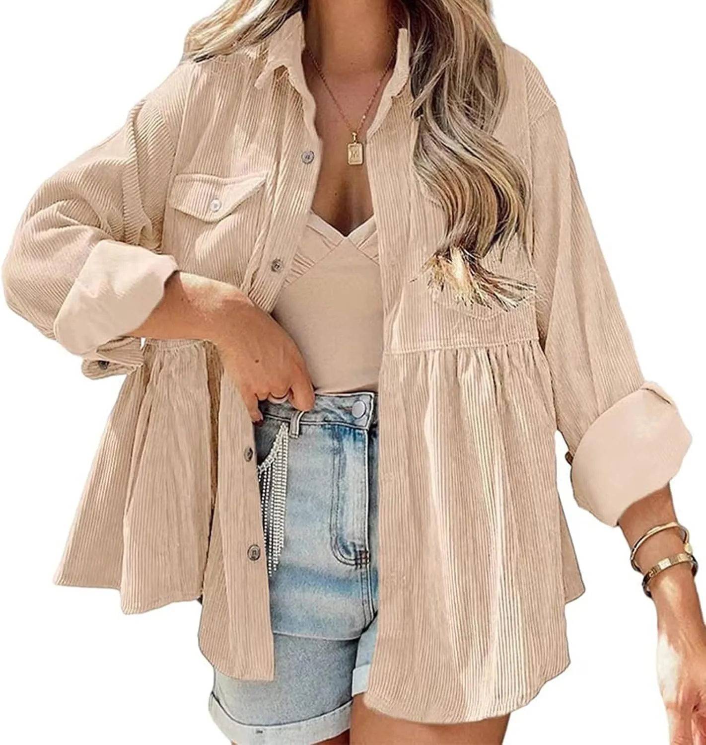 Women's Plaid Shirts Long Sleeves Button Down Peplum Babydoll Jacket Oversized Flannel Shirts Casual Pocket Blouses Tops