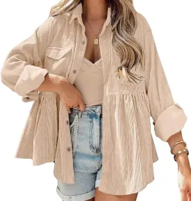 Women's Plaid Shirts Long Sleeves Button Down Peplum Babydoll Jacket Oversized Flannel Shirts Casual Pocket Blouses Tops