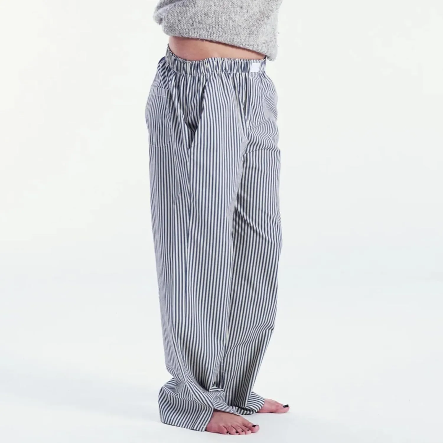 Women's Stripe Pajama Pants Y2K Elastic High Waisted Wide Leg Pants Loose Lounge Sleep Pants Trousers with Pockets