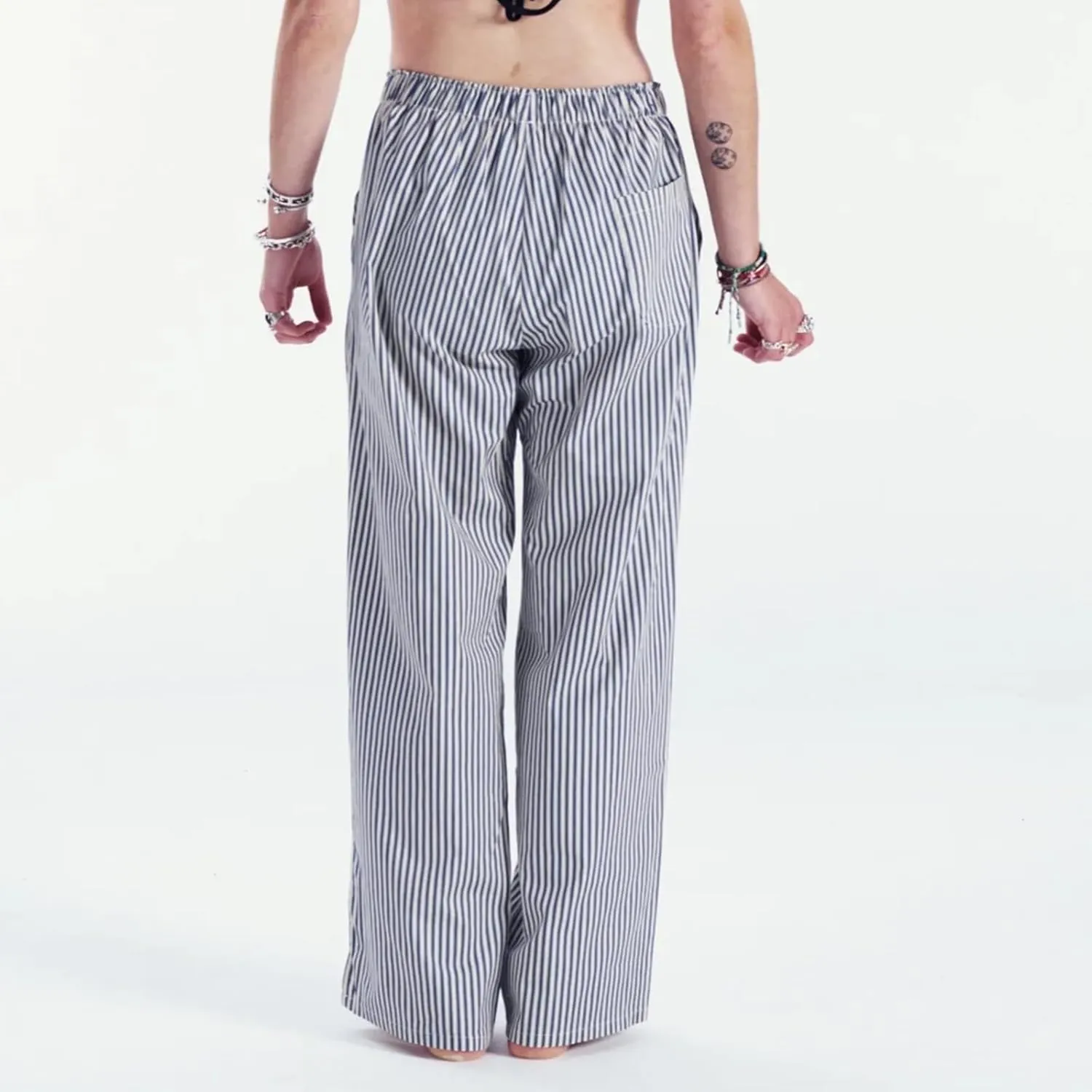 Women's Stripe Pajama Pants Y2K Elastic High Waisted Wide Leg Pants Loose Lounge Sleep Pants Trousers with Pockets