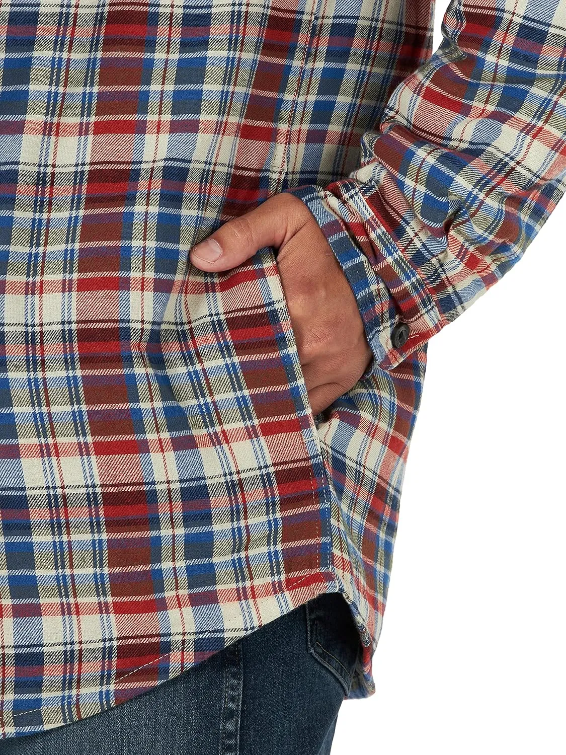 Wrangler Authentics Men's Long Sleeve Quilted Lined Flannel Shirt Jacket with Hood