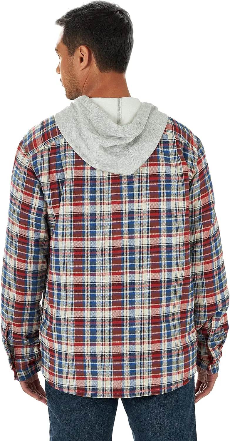 Wrangler Authentics Men's Long Sleeve Quilted Lined Flannel Shirt Jacket with Hood