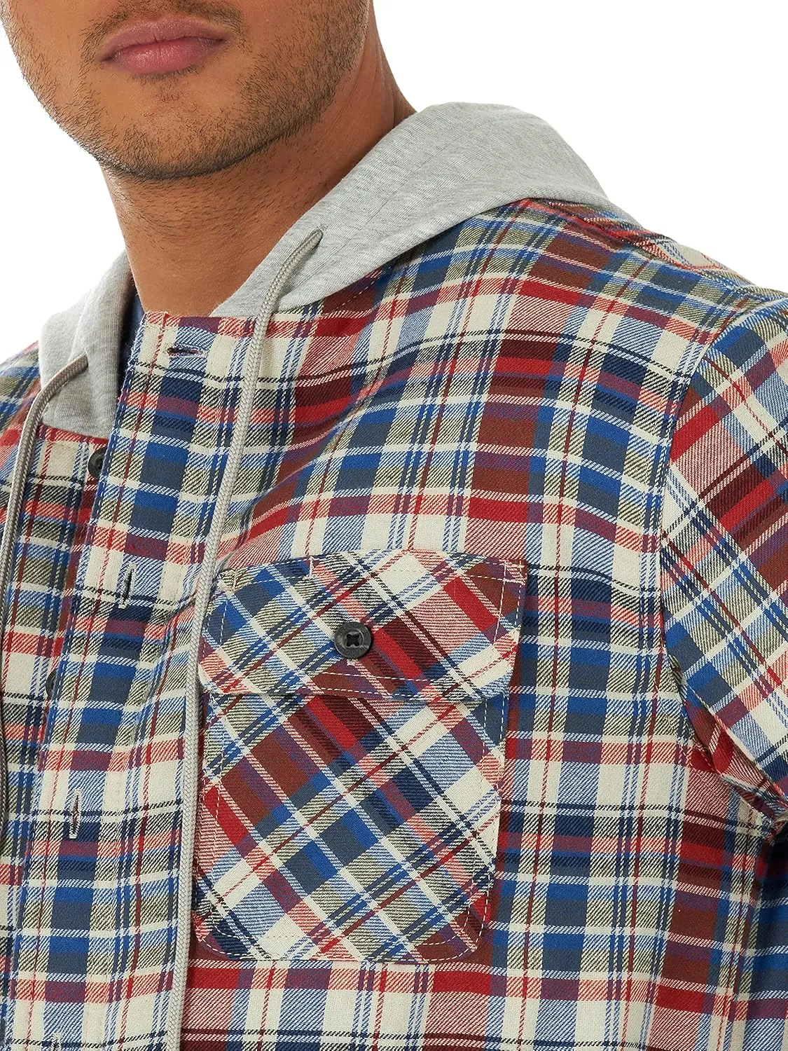 Wrangler Authentics Men's Long Sleeve Quilted Lined Flannel Shirt Jacket with Hood